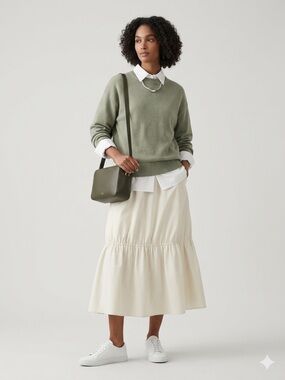 COS tiered pleated  midi cotton cream/ offwhite skirt